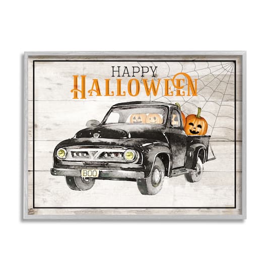 Stupell Industries Happy Halloween Pumpkin Truck Framed Giclee Art